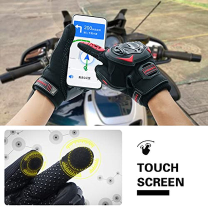 Motorcycle Gloves Touch Screen Full Finger Riding Gloves Knuckle Protection for Men and Women for Dirt Riding (Red / Medium)
