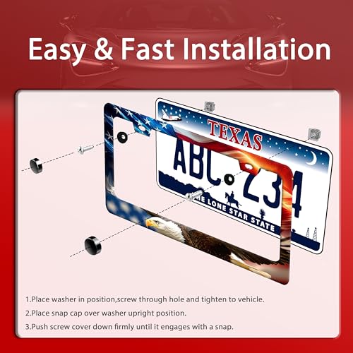 American Flag Eagle Stainless Steel License Plate Frame for US Cars Decor (American Flag Eagle)