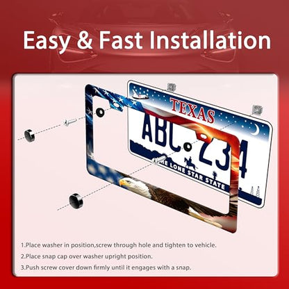 American Flag Eagle Stainless Steel License Plate Frame for US Cars Decor (American Flag Eagle)