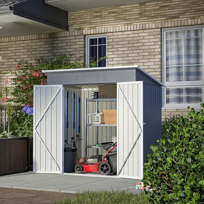 6x4 FT Outdoor Metal Storage Shed with Lockable Door & Floor Frame (Gray / 6x4 Ft)