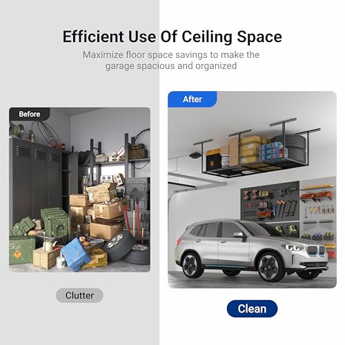 3x8 Overhead Garage Ceiling Storage Rack Organization (Black / 3x8 ft)