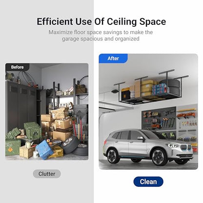 3x8 Overhead Garage Ceiling Storage Rack Organization (Black / 3x8 ft)
