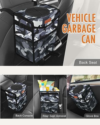Car Trash Can with Lid Leakproof Car Garbage Bag Vehicle Trash Bin (2 Gallons / Camo Grey)