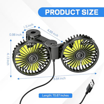 Car Backseat Fan USB Dual Head 3 Speed 360° Rotation Headrest (USB-Small)