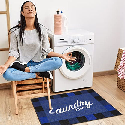 26" x 35" Laundry Room Rug (Laundry Navy Checkered)