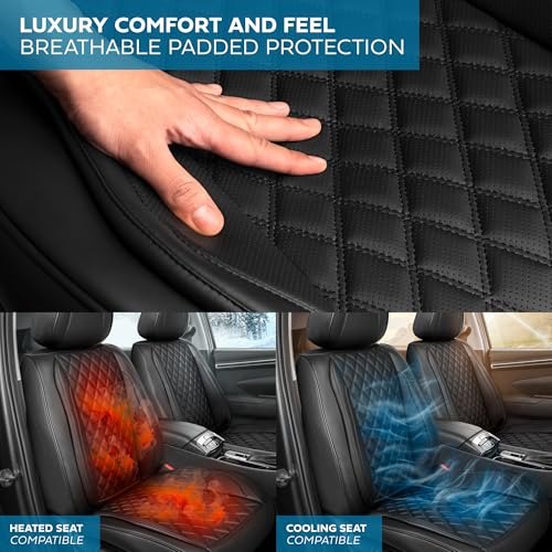 Elite Edition Faux Leather Seat Covers for Cars (Black (Diamond III) / Front Seats)