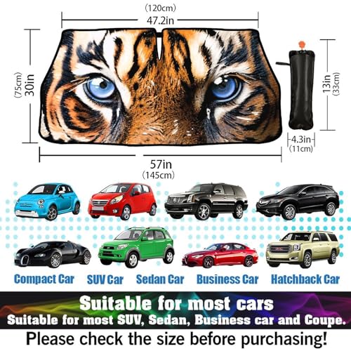 Tiger Car Window Shades Car Windshield Sunshade Umbrella Car Foldable Umbrella Sunshade for Front Window UV Reflector Auto Windshield Umbrella Sun Shades Cover for Most Vehicles 57'' X 30'' (57'' X 30'' / style-AB33)