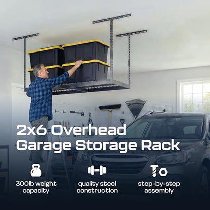 MonsterRax 2x6 Overhead Garage Storage Rack (Hammertone / 24"-45")