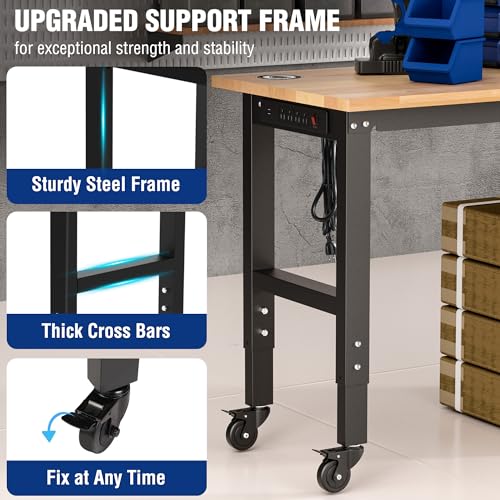 48" Adjustable Workbench with Wheels and Leveling Foot (48"x22" 2-IN-1 Workbench)