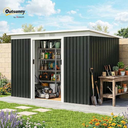 9' x 4' Outdoor Storage Shed Sloping Roof Lockable Door Gray (Dark Gray / 9' x 4')