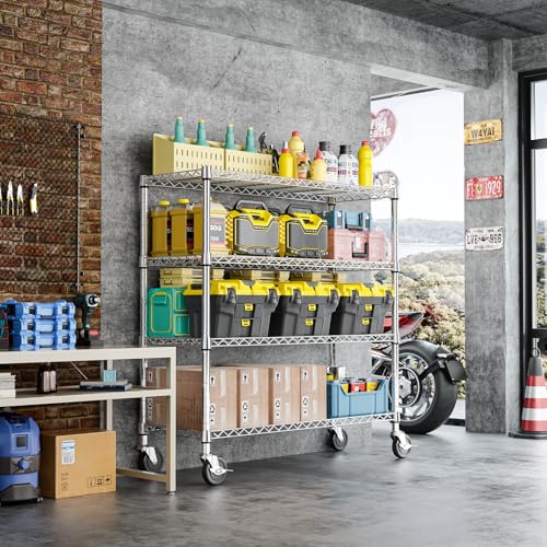 4 Tier Heavy Duty Metal Wire Shelving Unit (4 Tier, 17.7" D x 47.2" W x 59.1" H / Chrome)