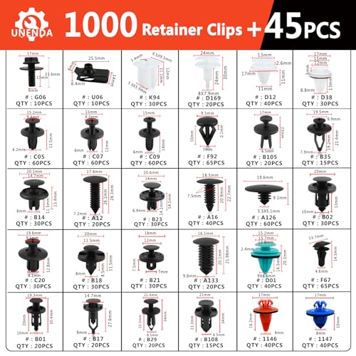 Compatible with Ford GM Toyota Honda Nissan Car Push Retainer Clips 1045pcs with 30 Popular Push Pins for Auto Parts Sizes (Car Clips 1045PCS-Red)