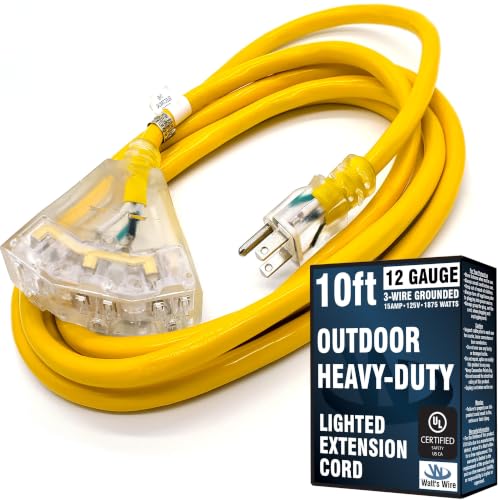 10 ft Outdoor Extension Cord (Yellow / 10 Ft)