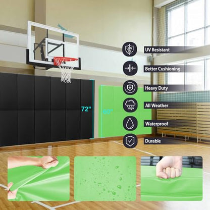 60" 72" High Gym Wall Padding 2" Thick Foam Basketball Court Wall Mount Protector for Garage Taekwondo Babyroom (LIGHT GREEN / 60" x 20" x 2")