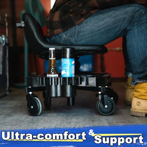 Rolling Stool with Wheels (Carbon Fiber Blue)