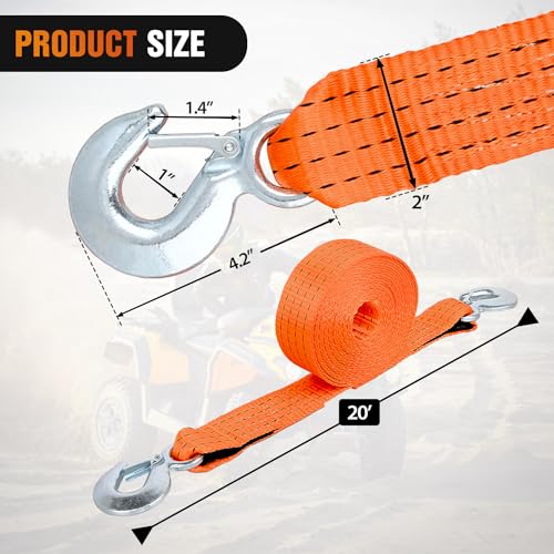 Tow Strap with Safety Hooks 2”x20’10 (2in x 20ft Strap w/Hooks / Straps)