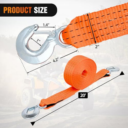 Tow Strap with Safety Hooks 2”x20’10 (2in x 20ft Strap w/Hooks / Straps)