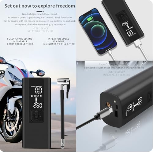 Portable Cordless Tire Inflator Air Compressor Pump for Car Motorcycle Bicycle Digital Pressure Gauge Shut Off LED Light 150PSI Fast Inflation for Tires Balls Sports Equipment
