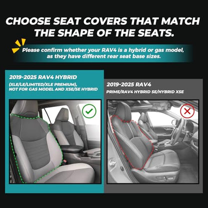 for Toyota RAV4 Seat Covers 2019 2020 2021 2022 2023 2024 2025 RAV 4 Prime & Hybrid XLE LE Limited XLE Premium (Black / 2019-2025 Hybrid (LE/XLE/XLE Premium/Limited))
