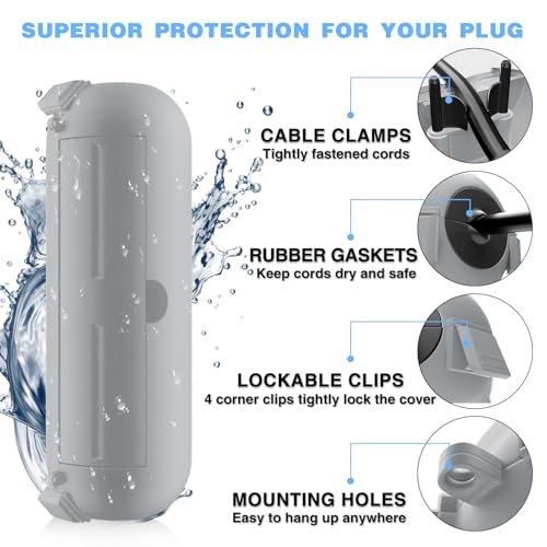3 Pack] Flemoon Outdoor Extension Cord Safety Cover with Waterproof Seal (Light Grey / Small Box: 5.3" L x 2" W x 2" H)