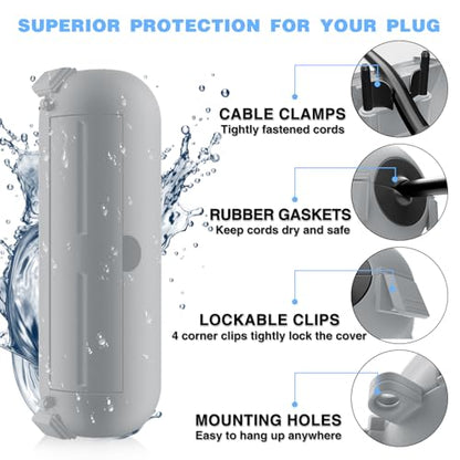 3 Pack] Flemoon Outdoor Extension Cord Safety Cover with Waterproof Seal (Light Grey / Small Box: 5.3" L x 2" W x 2" H)