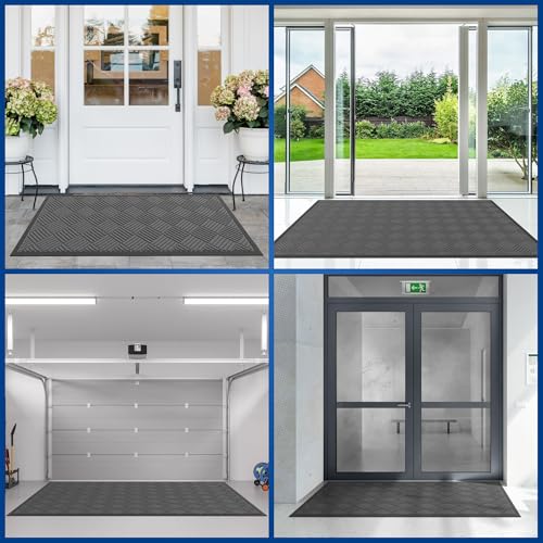 Durable Indoor Outdoor Door Mat (4' x 6' (Rectangular) / Gray-diamond)