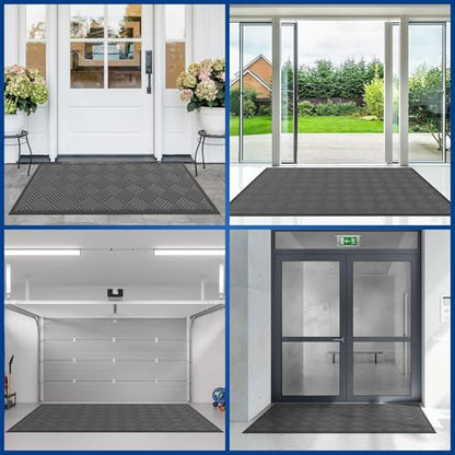 Durable Indoor Outdoor Door Mat (4' x 5' (Rectangular) / Gray-diamond)