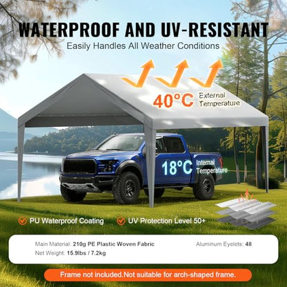 Carport Replacement Canopy Cover 12 x 20 ft (Gray / 12x20ft)