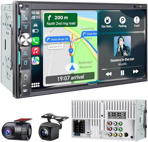 QLED Double Din Car Stereo with Dash Cam & Backup Camera (Black W018 with Dash Cam)