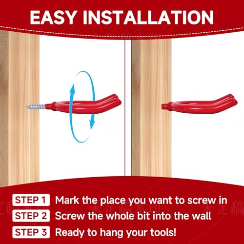 6 Pack Garage Storage System Steel U Hooks with Anti (Red / 6 Pack)