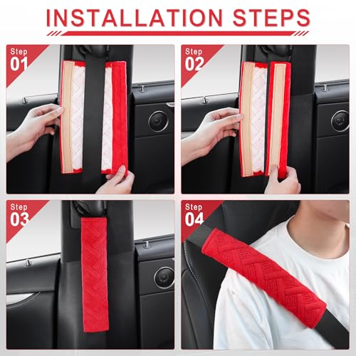 2 Pack Universal Car Seat Belt Pads Cover for A More Comfortable Driving (red)