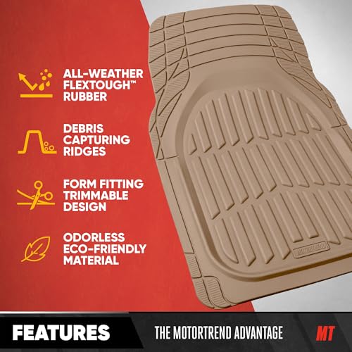 MotorTrend FlexTough Beige Car Floor Mats Rubber All Weather Automotive 2pc (2pc Front (Sedan, Compact) / Beige)