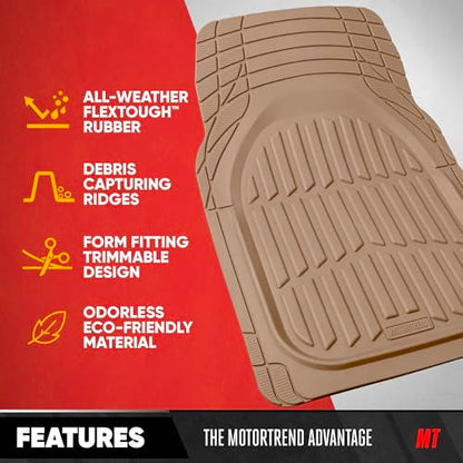 MotorTrend FlexTough Beige Car Floor Mats Rubber All Weather Automotive 2pc (2pc Front (Sedan, Compact) / Beige)
