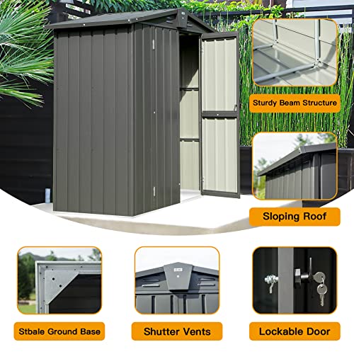 Domi Outdoor Storage Shed 5'x3 (5' x 3' Gable Roof / Dark Gray)