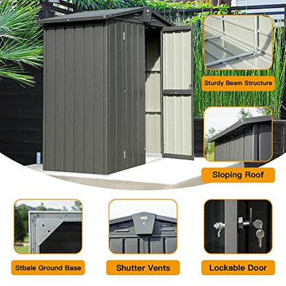 Domi Outdoor Storage Shed 5'x3 (5' x 3' Gable Roof / Dark Gray)