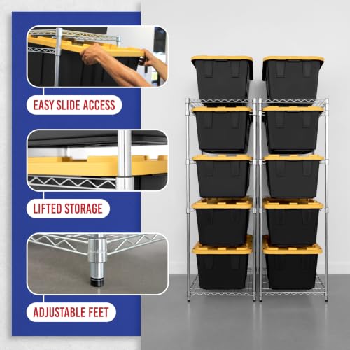 5 Tier Steel Tote Rack for 27 Gallon Bins (2 Pack / Silver)