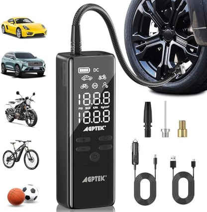 Tire Inflator Portable Air Compressor Pressure Gauge Electric (5000mAh)