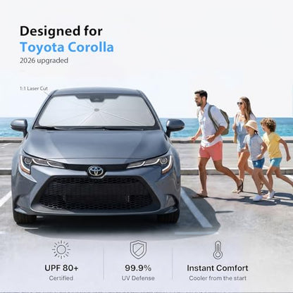 2026 Upgraded Windshield Sun Shade Umbrella for Toyota Corolla [Precision Custom Fit (For Toyota Corolla (2000-2026))