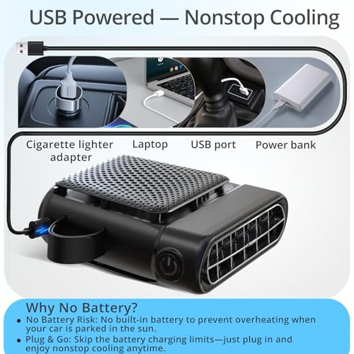 Car Seat Fan with Dual Airflow for Back Cooling & Baby Rear Facing (Black)