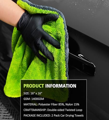 2 Pack 16"x16" Car Detailing Drying Towels (Green/Grey / 2 Pack (16" x 16"))