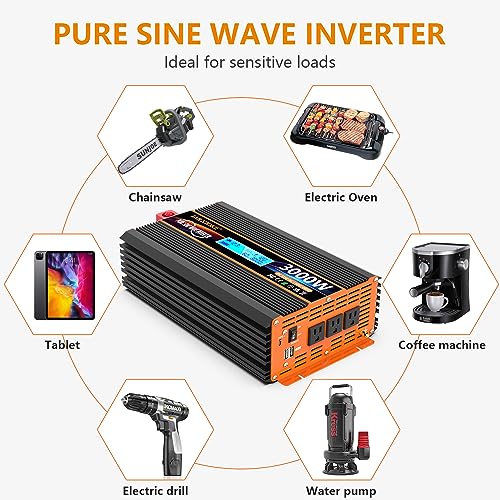 3000 Watt Pure Sine Wave Power Inverter 12V DC to 110V 120V Converter for Family RV Off Grid Solar System Car with Type (12V-3000W)
