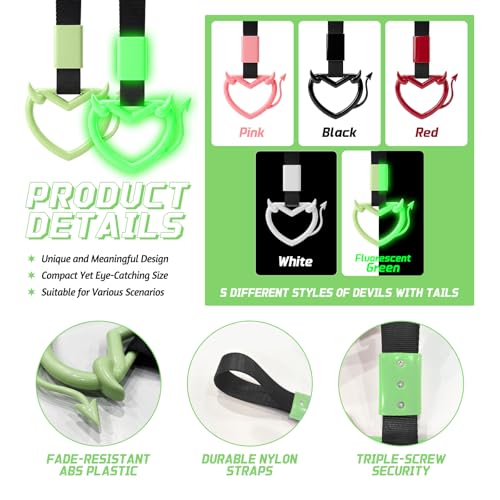 2 Pcs Devil Heart Shaped Car Handle Strap (Luminous-Tail)
