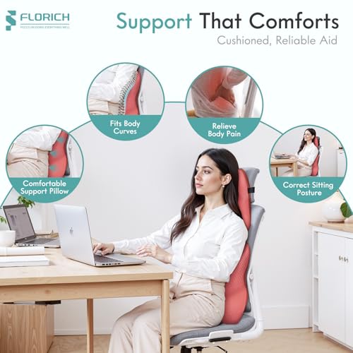 Car Lumbar Support Pillow and Neck Headrest Pillow for Office Chair (Red / 2 Pieces)