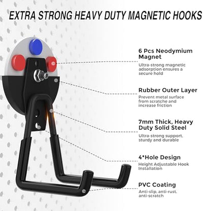 4Pcs Heavy Duty Storage Magnetic Utility Hooks Large Garage Strong Extra Magnet Hooks Hanger with Anti (2.6in Magnet-4 Pack-Black)