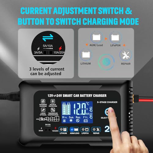 20A Car Battery Charger (Black)