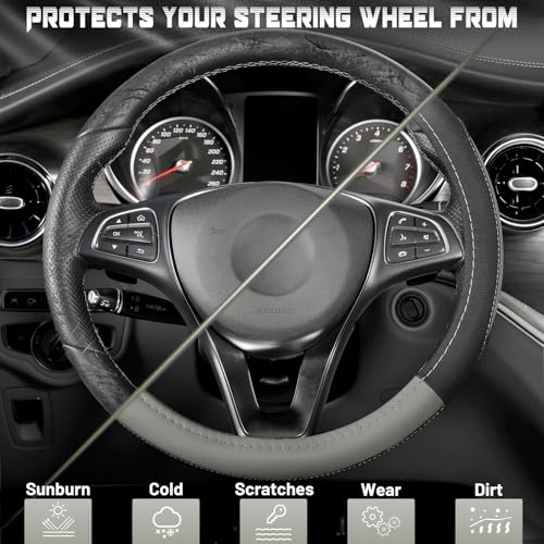 Black and Gray Microfiber Auto Car Steering Wheel Cover Universal 15 inch (Standard size[14 1/2''-15''] / Black and Gray)