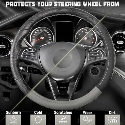 Black and Gray Microfiber Auto Car Steering Wheel Cover Universal 15 inch (Standard size[14 1/2''-15''] / Black and Gray)