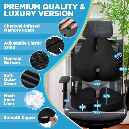 Seat Cushion & Lumbar Support Pillow for Office Chair (Tq27_ls46-black)