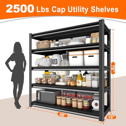 Metal Storage Garage Shelving (5T-BK-48"Wx18"D)