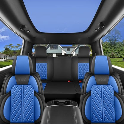 Car Seat Cover Custom Fit for Dodge Ram 1500 2500 3500 2009 (Black & Blue / Full Set (Flat Rear))